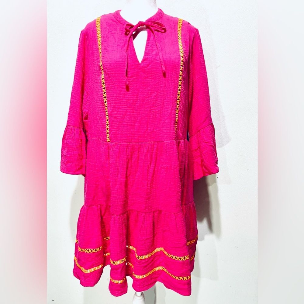 Scoop dress colorful gauzy summer breach vacation resort women’s M New